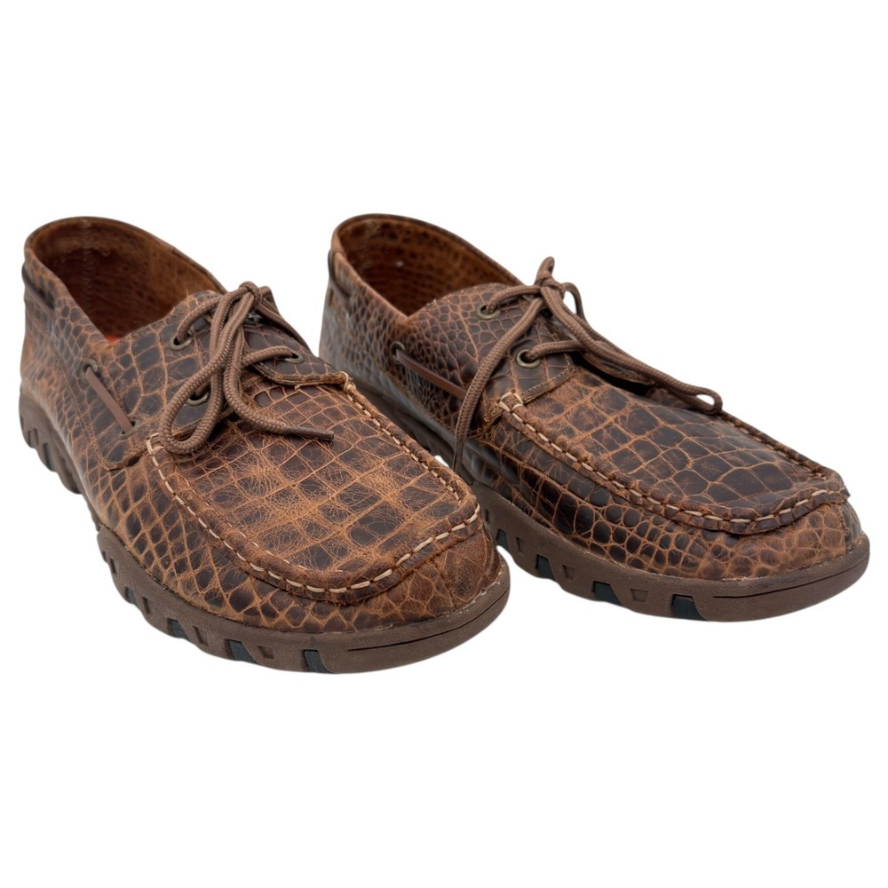 Ferrini 35322-10 Men's 10D Brown Croc‎ Print Leather Boat Shoes Loafers